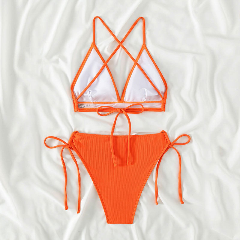 ชุดบิกินี่ สายฝอ เขียวมะนาว สีส้มจี๊ด