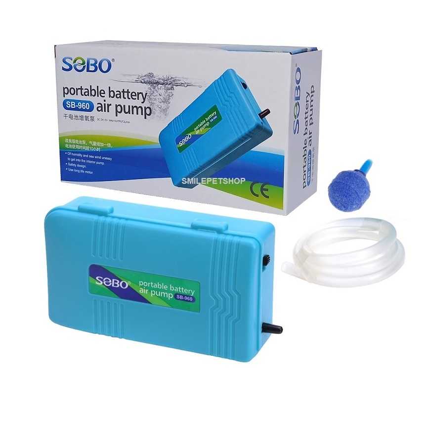 SOBO SB-960 (ปั๊มลมใส่ถ่าน ใช้กรณีไฟดับ ไฟดับปลาไม่ตาย ขนย้ายปลา พร้อมสายยางและหัวทราย)
