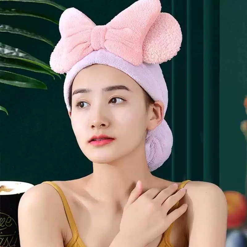 หมวกเช็ดผม ผ้าเช็ดผม หูโบว์ รหัส TC51