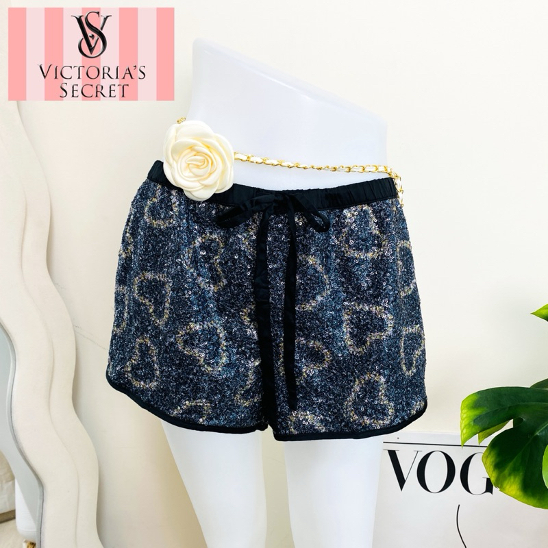 ไซด์ XXL แบรนด์ Victoria แท้ 100%🌸กางเกง เอวรูดผูกโบว์ งานเกล็ดวิบวับ สีดำ ใส่ออกงาน ชุดออกงาน ชุดปาร์ตี้