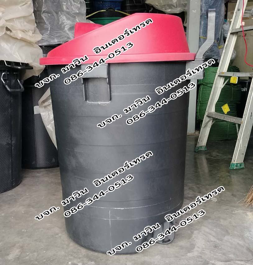 ถังขยะพลาสติกทรงกลม มีล้อเลื่อน ฝา1ช่องทิ้ง ขนาด 120 ลิตร