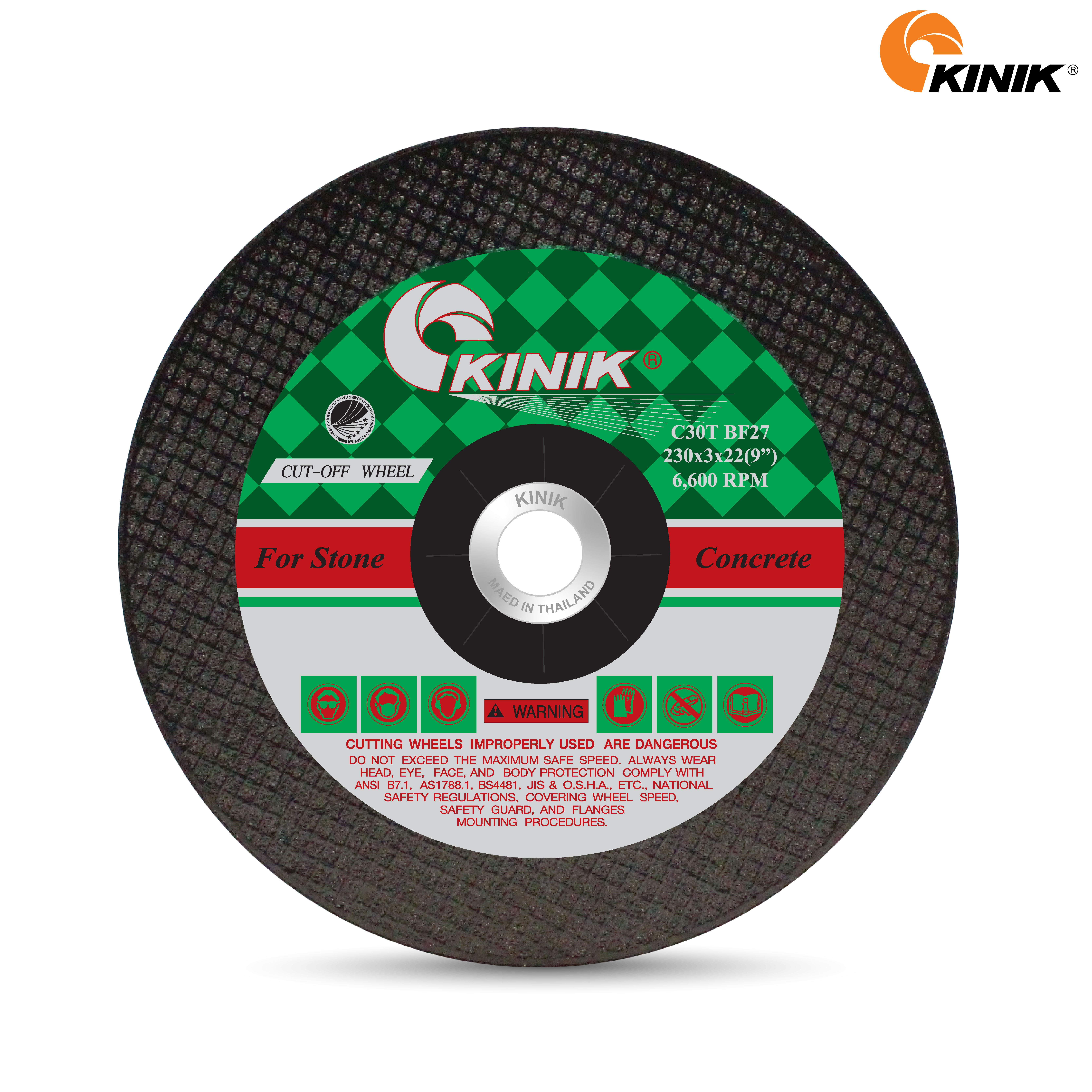 แผ่นตัดปูน KINIK C30TBF27 230x3x22 mm.