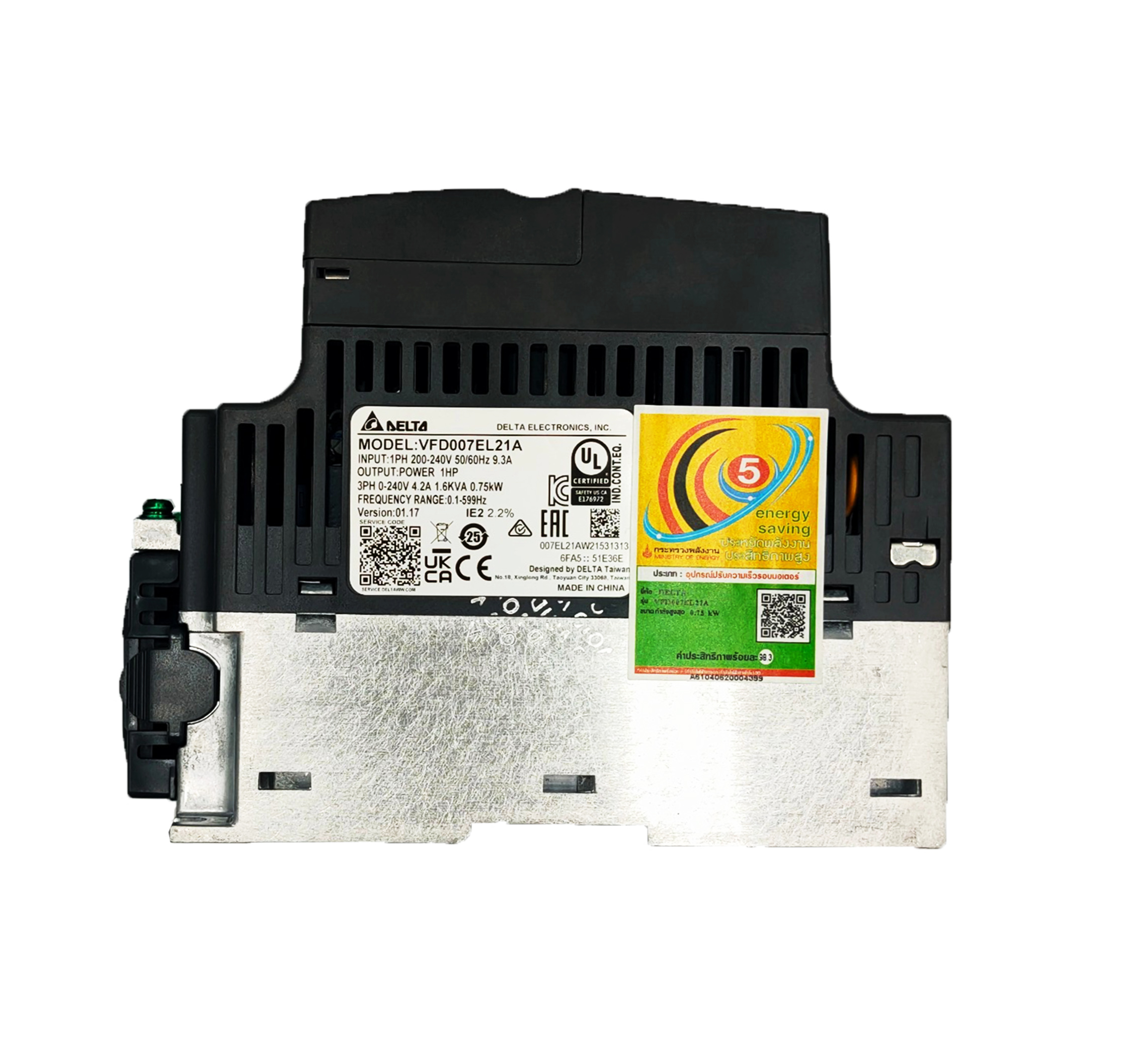 Delta Inverter VFD-EL Model VFD007EL21A 1HP 0.75kW Input 220V