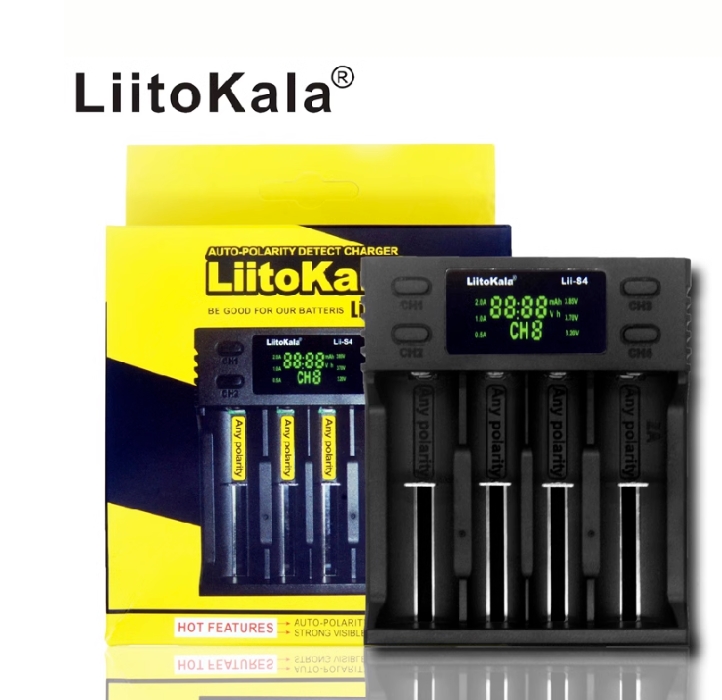 เครื่องชาร์จถ่าน LiitoKala Lii-S4 ชาร์จได้ 4 ก้อน รองรับ 26650，20700, 18650, 18490, 18350 AA AAA ชาทได้ 4ก้อน หน้าจอ ดิจิตอล
