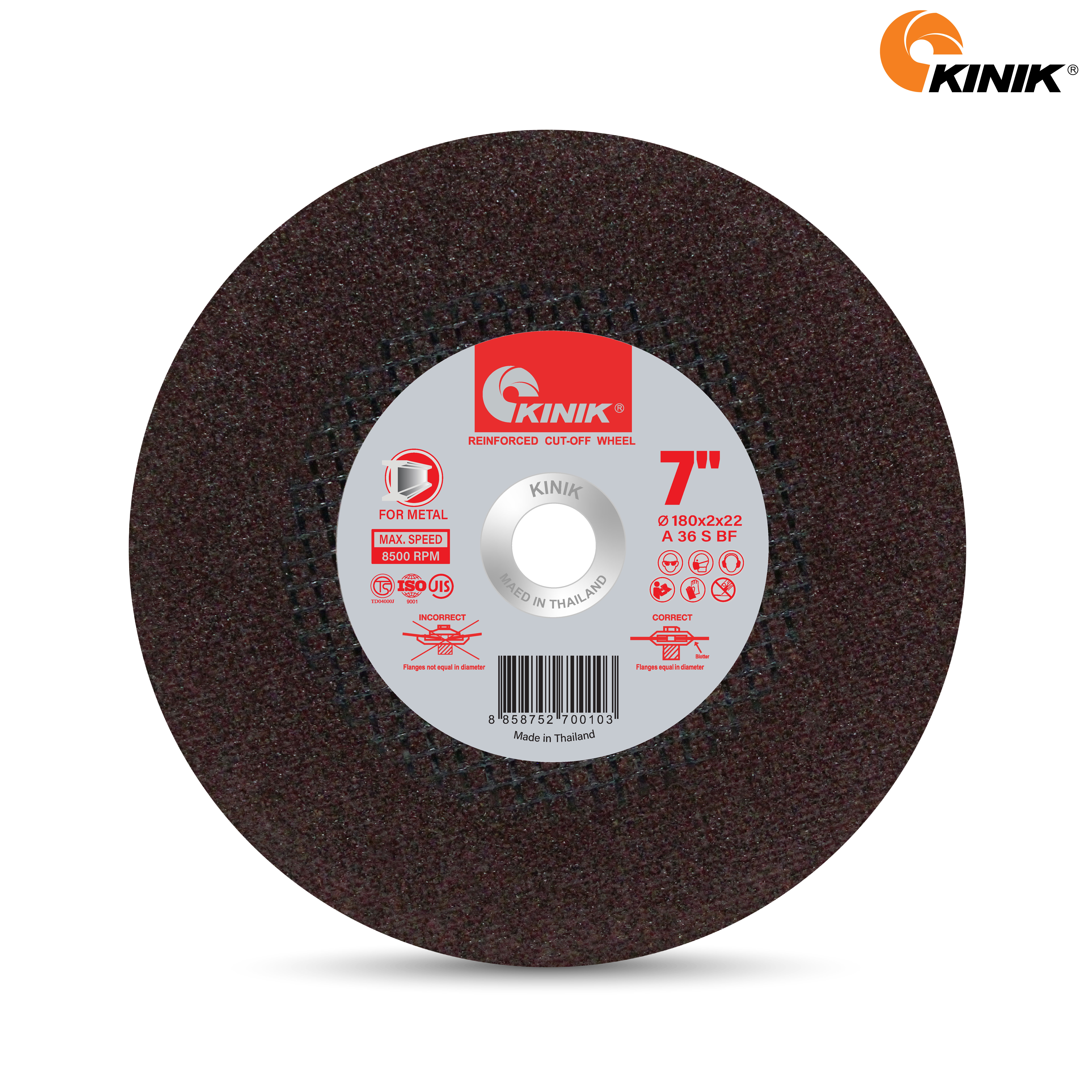 แผ่นตัดเหล็ก KINIK A36SBF30 180x2x22 mm.