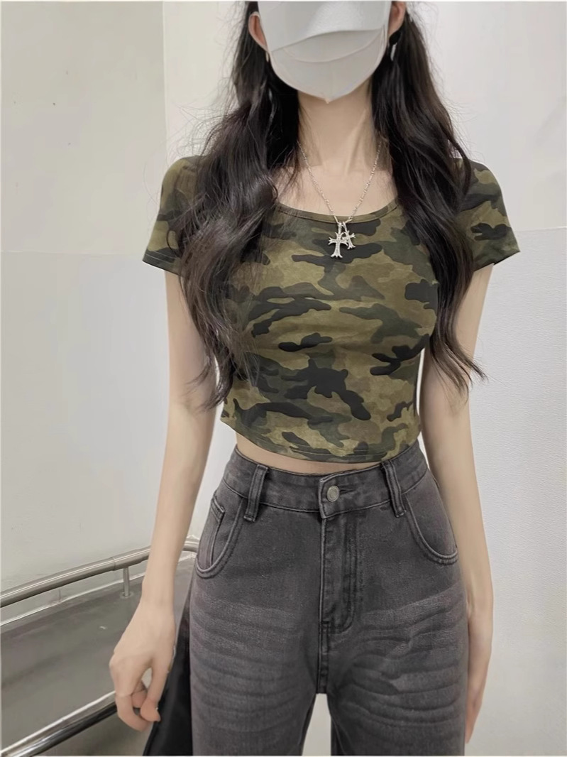 เสื้อครอป แขนสั้น ทหาร รหัส CN568 พร้อมส่งในไทย