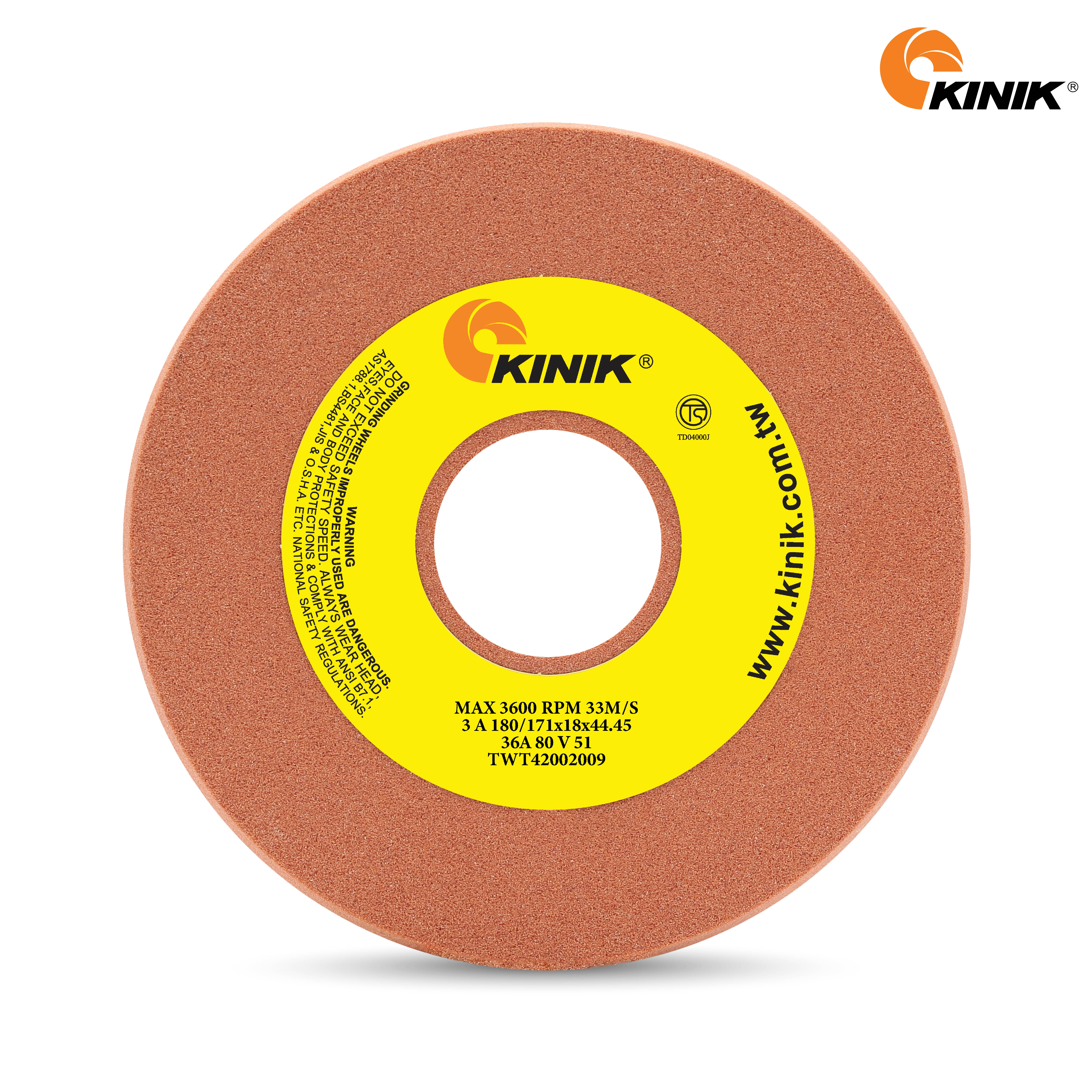 หินจานเจียรวาล์ว KINIK 38A80V51 180/171x18x44.45 mm.