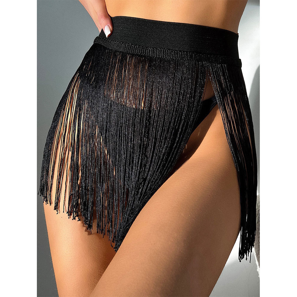 พร้อมส่ง กระโปรง ชุดว่ายน้ำ เอวสูง ประดับพู่ แฟชั่นชายหาด ใส่กันโป๊ SW449