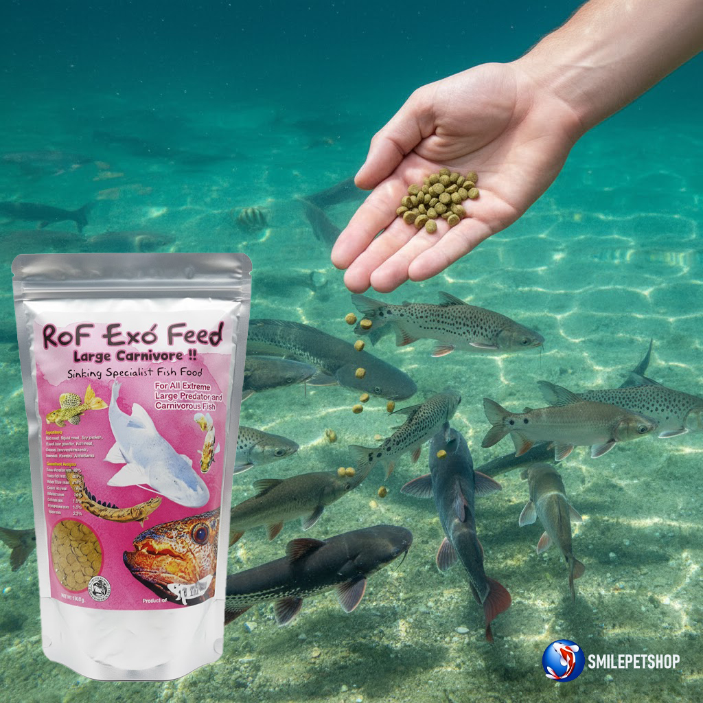 RoF Exo' Feed Large Carnivore Sinking Special Fish Food 1000g.ถุงชมพู(อาหารปลาเม็ดจมน้ำสำหรับปลากินเนื้อ โปรตีนสูง)