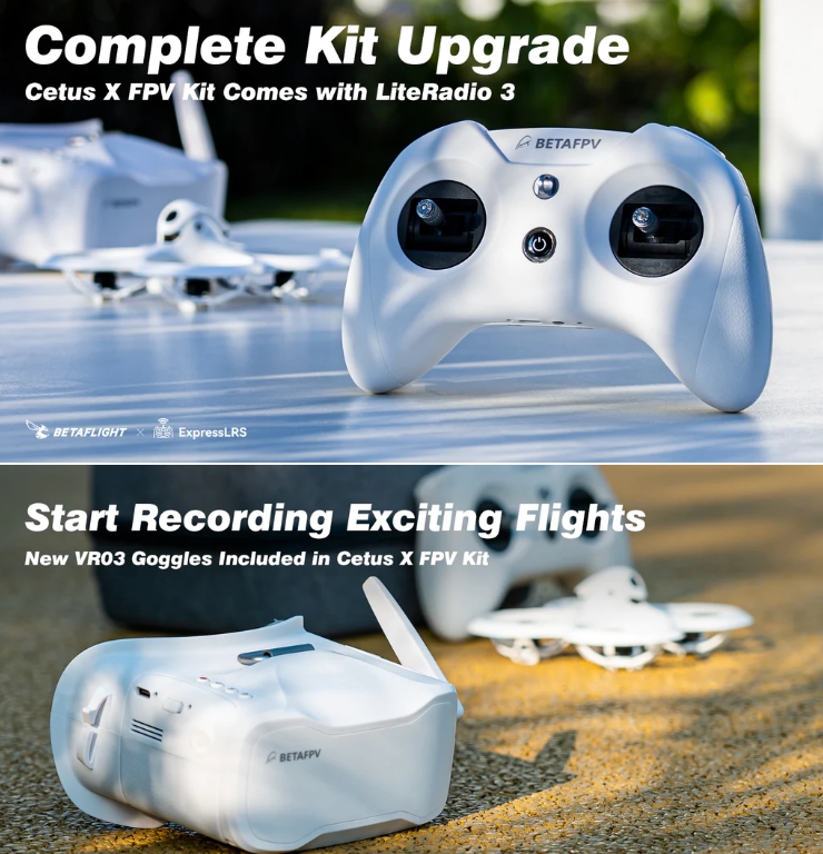 ฺBETAFPV Cetus X Brushless FPV Drone RTF Cetus FC LiteRadio 3 Radio VR03 FPV ชุดโดรนพร้อมเล่น แกะกล่องเล่นได้เลย ขอบครบ รีโมทแว่น ต่อยอดไปลำใหญ่ได้