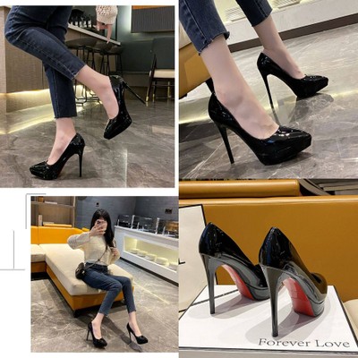 รองเท้า ส้นสูงดำ ส้นเข็ม สูง 4.7 นิ้ว+ เสริมฐาน รหัส SH993
