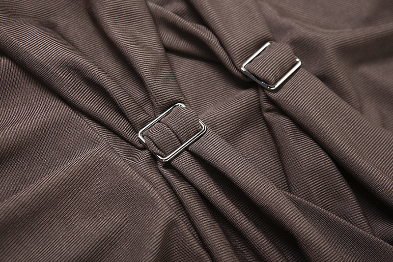 ชุดเดรสแขนกุด สีน้ำตาล ผ้าร่อง CN42284