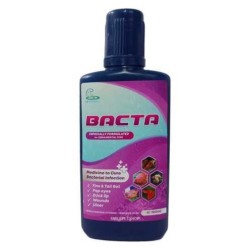 BACTA 100 ml.(รักษาโรคจากการติดเชื้อแบคทีเรีย ปากบวม ตาโปน ครีบกร่อน ป้องกันโรค กักโรคปลา)