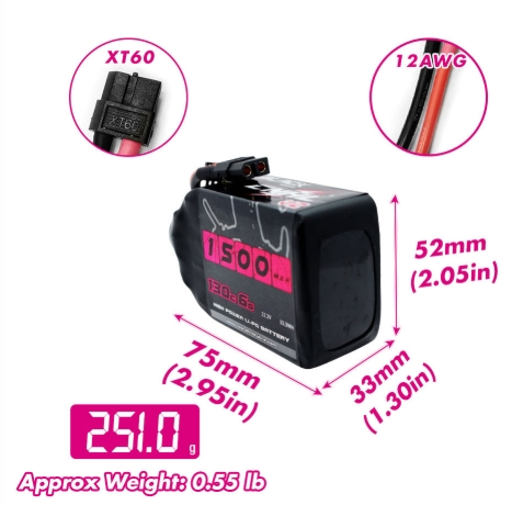 CNHL FPV Battery 22.2V 6S Speedy Pizza Series Pro & Black Series 1200-1500mAh 120C-150C Lipo with XT60 Plug