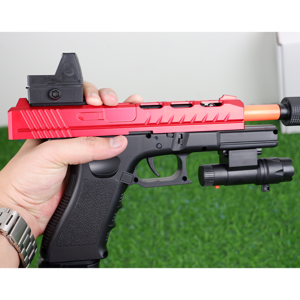(10)GLOCK สีดำแดง ปืนเจลไฟฟ้า ของเล่น ยิงรัวได้ ชักยิงได้