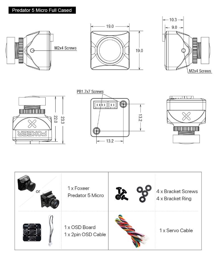 Foxeer Predator 5 Racing Mini Micro Nano กล้อง FPV Camera 1000tvl 4ms Latency Super WDR FPV Camera OSD กล้องติดโดรน