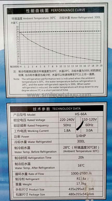 HAILEA HS-66A(เครื่องทำความเย็น ชิลเลอร์ ตู้ปลา อ่างเลี้ยงปลา สำหรับน้ำปริมาตรไม่เกิน 300 ลิตร)