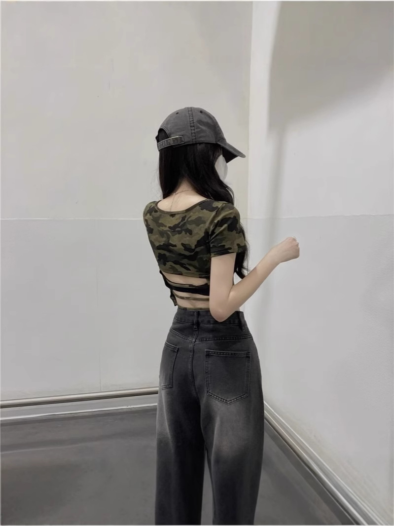 เสื้อครอป แขนสั้น ทหาร รหัส CN568 พร้อมส่งในไทย