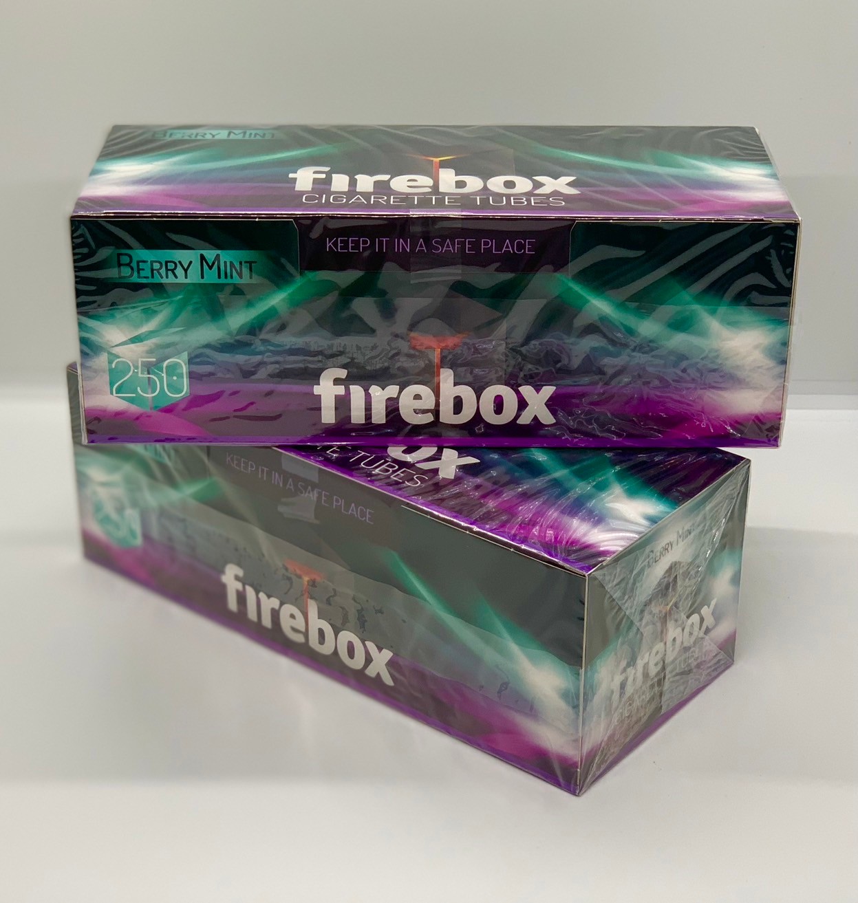 Firebox 2 กล่อง ก้นกรองบุหรี่ รุ่นร้อนกลิ่นเบอรี่มิ้น รวม 500 มวน ความยาวของมวน 17 มม.