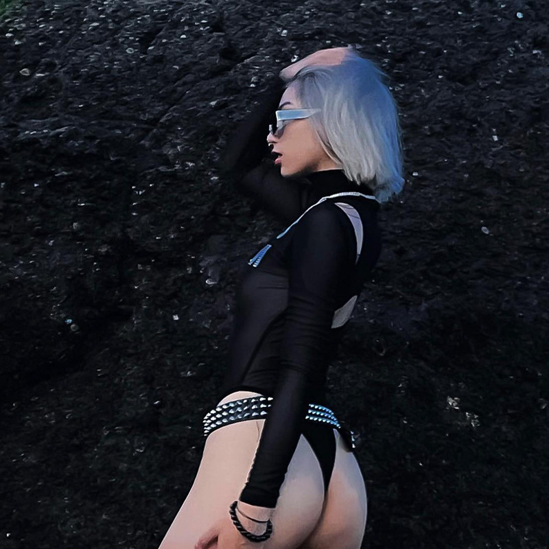 เสื้อบอดี้สูท ซีทรู ประดับเพชรน่าอก รหัส CN05