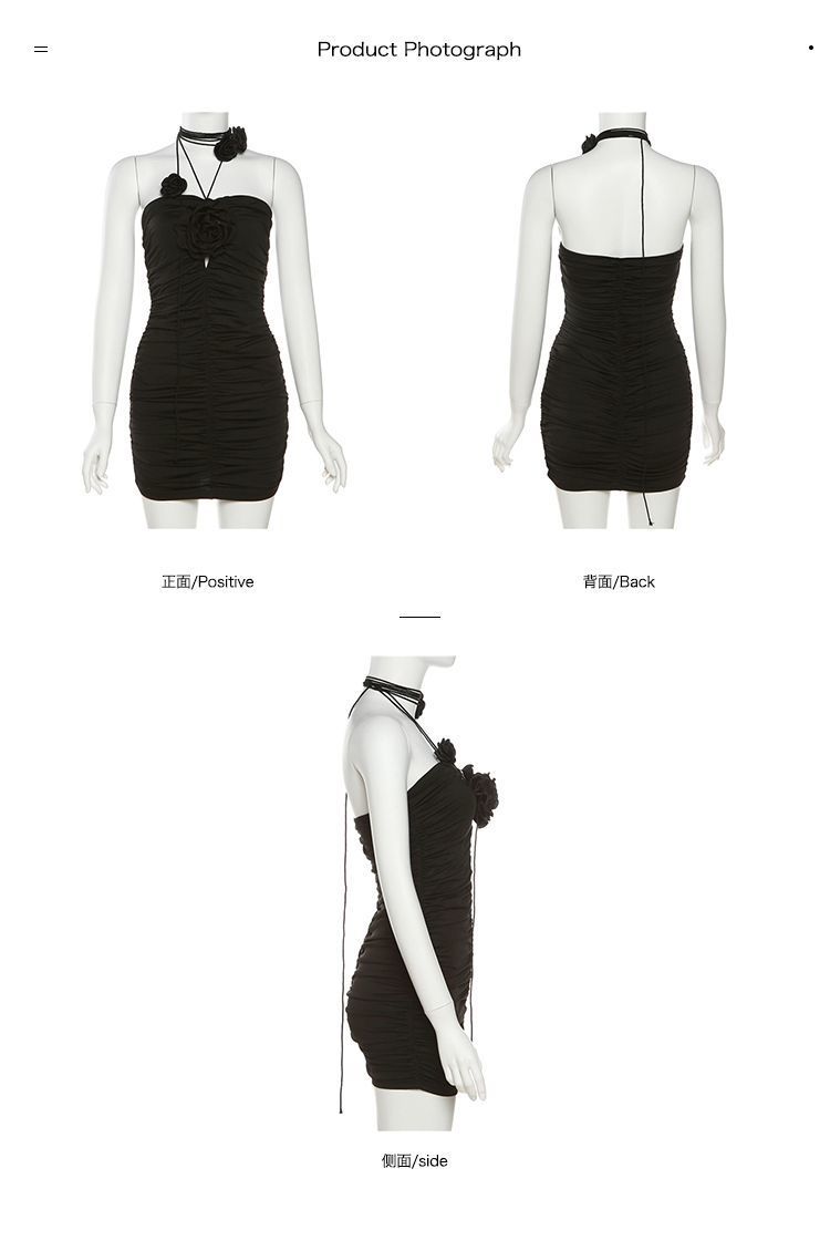 เดรสเกาะอกดำ ดอกกุหลาบ รหัส CN2195