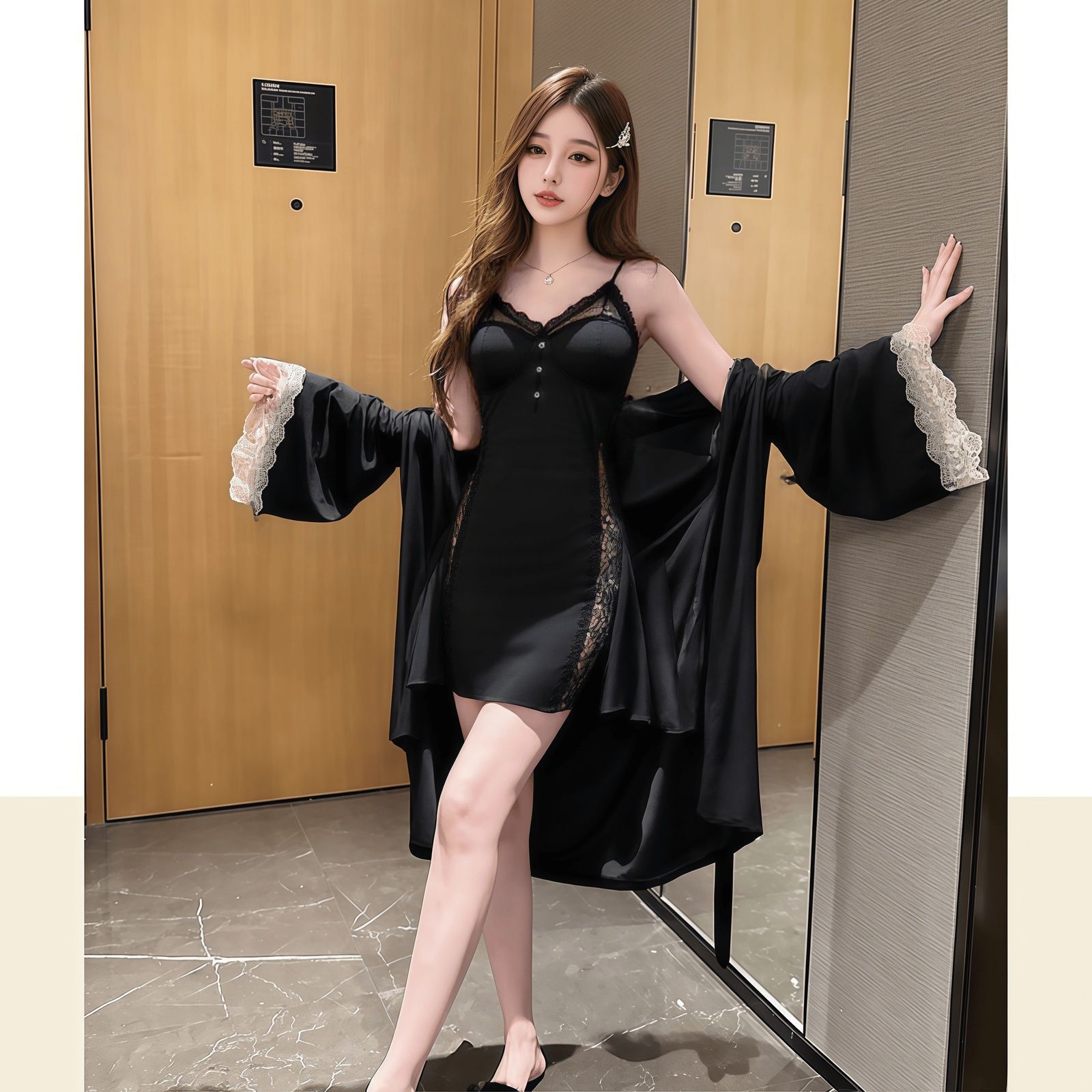 ชุดนอน เซ็กซี่ ผ้าไหมซาติน สไตล์ฝรั่งเศษ พร้อมส่งในไทย