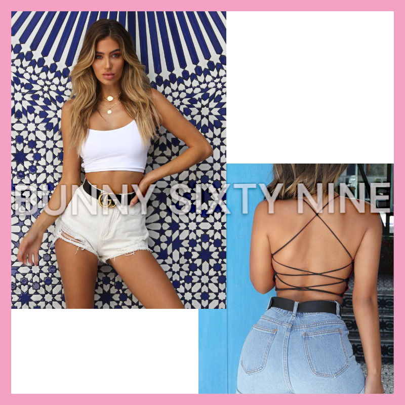 เสื้อครอป สายเดี่ยวถักหลัง รหัส CN198