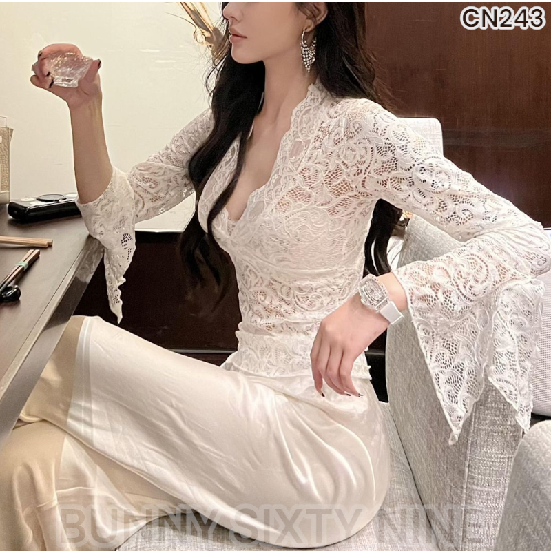 เสื้อลูกไม้ แขนยาว ซีทรู แขนกระดิ่ง รหัส CN243