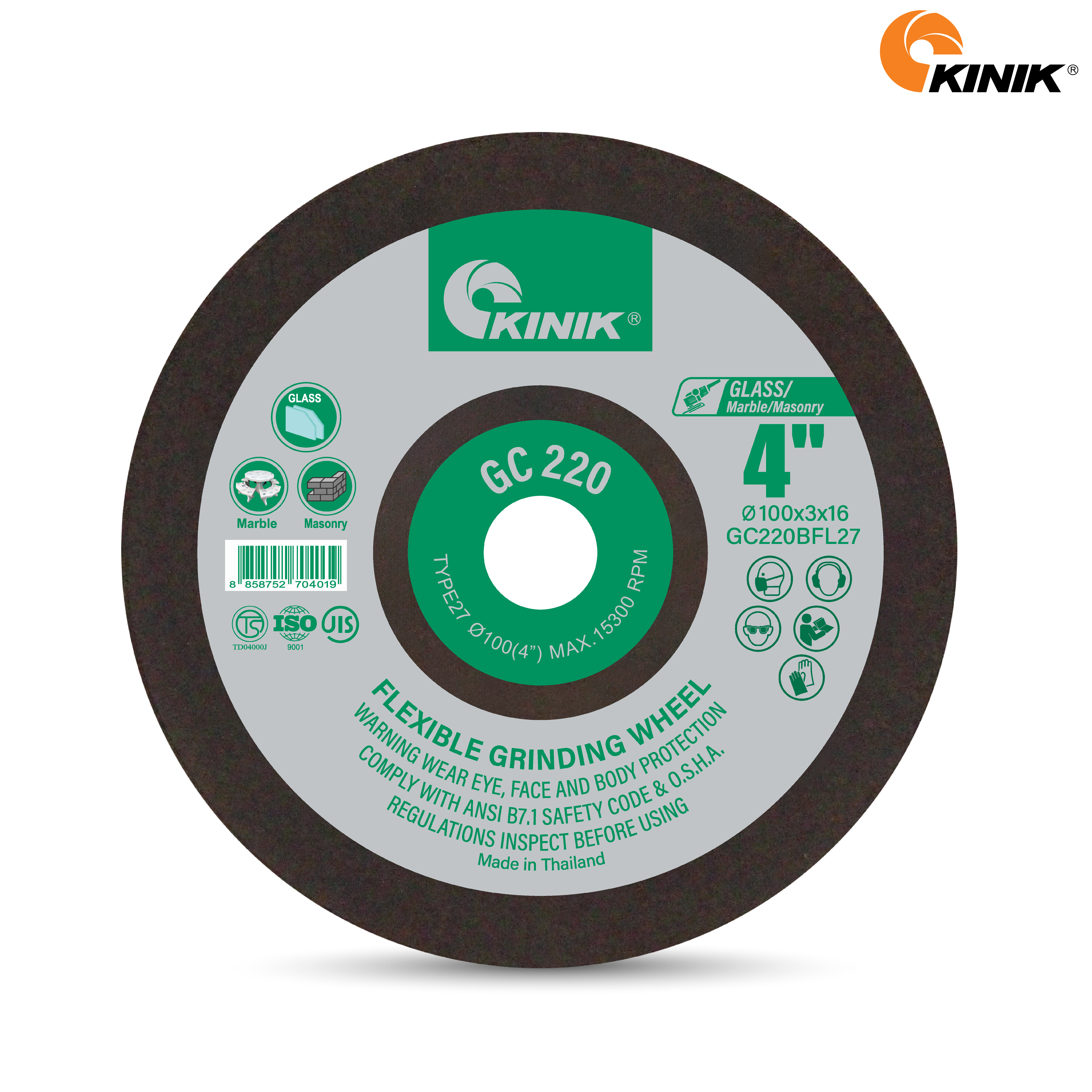 แผ่นเจียรอ่อนตัว KINIK GC220BFL27 100x3x16 mm.