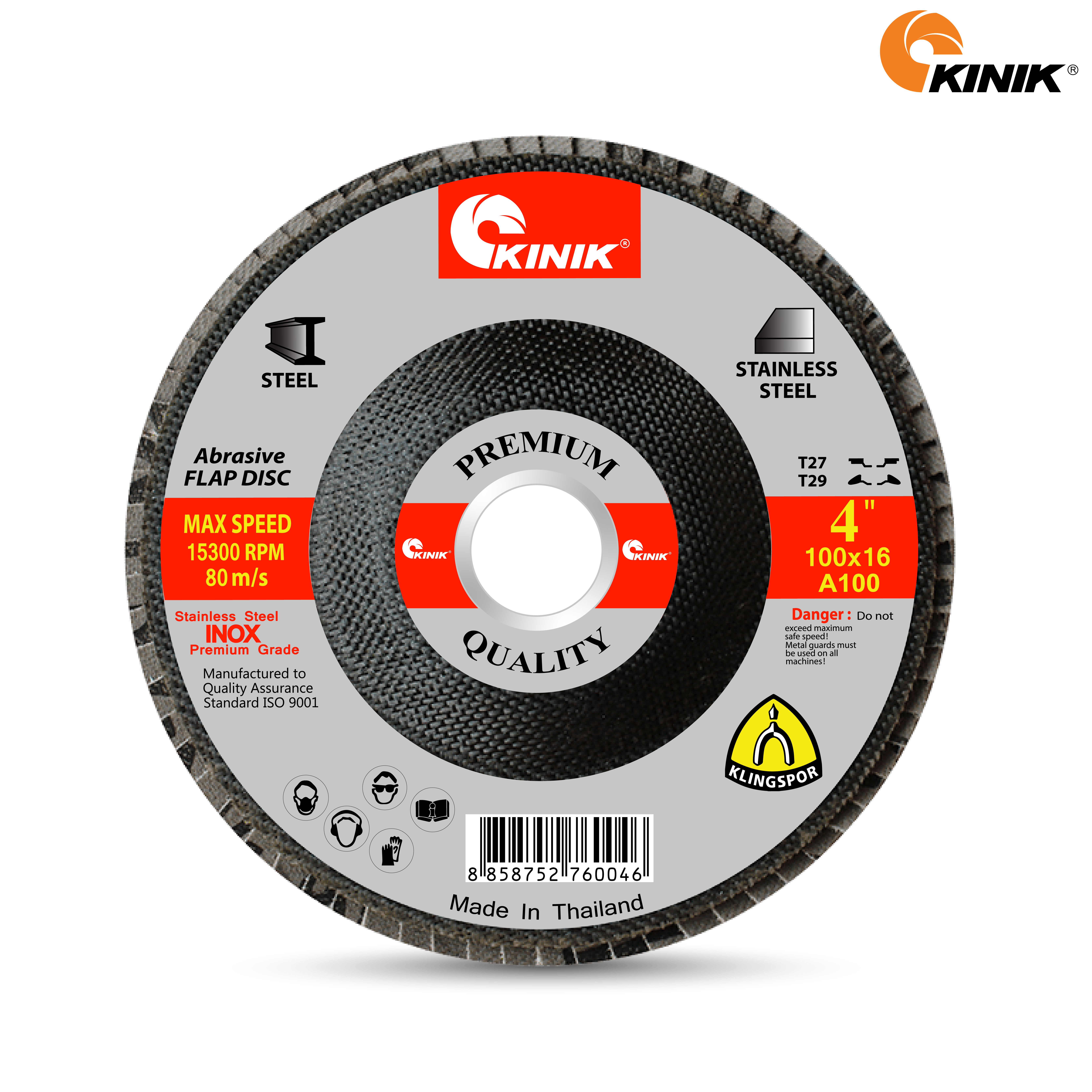 จานทรายหลังแข็ง(310) KINIK A100 100x16 mm.