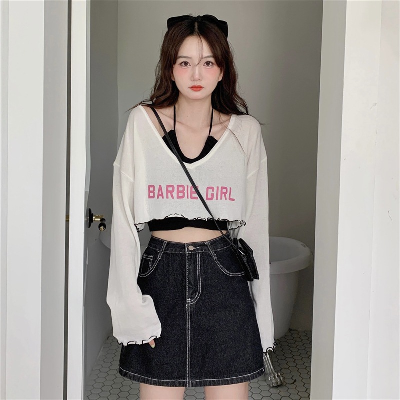 เสื้อครอป เสื้อแขนยาว 2 ชิ้น เสื้อครอปสไตล์เกาสหลี รหัส A401