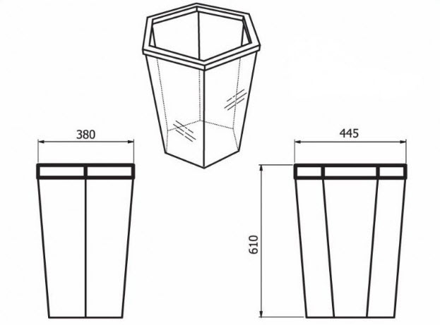 ถังขยะพลาสติกใส หกเหลี่ยม 56 ลิตร