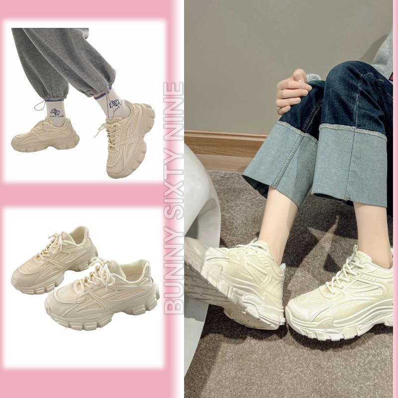 รองเท้าผ้าใบ ขอบนุ่ม เสริมพื้นยาง สูง 2 นิ้ว พร้อมส่งในไทย