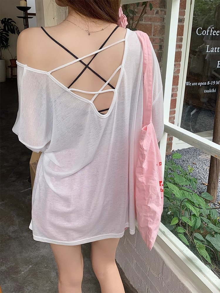 เสื้อแขนยาวบาง โชว์หลัง ซีทรู เซ็กซี่ พร้อมส่งในไทย CN9008