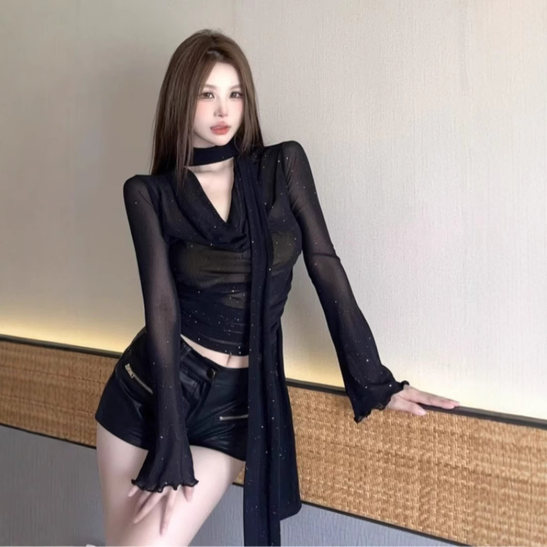 เสื้แขนยาว ซีทรู แต่งเพชร วิ๊ง CN3061 พร้อมส่ง ในไทย