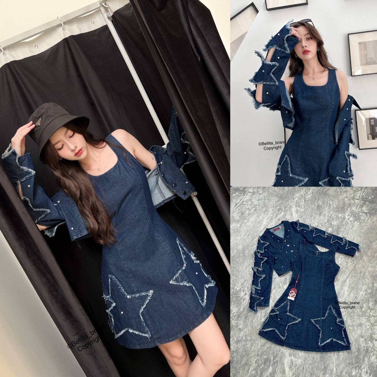 🍒 S 🍒 ป้าย Bellita เสื้อคลุมกระดุมหน้าแขนยาวมากับเดรสแขนกุด