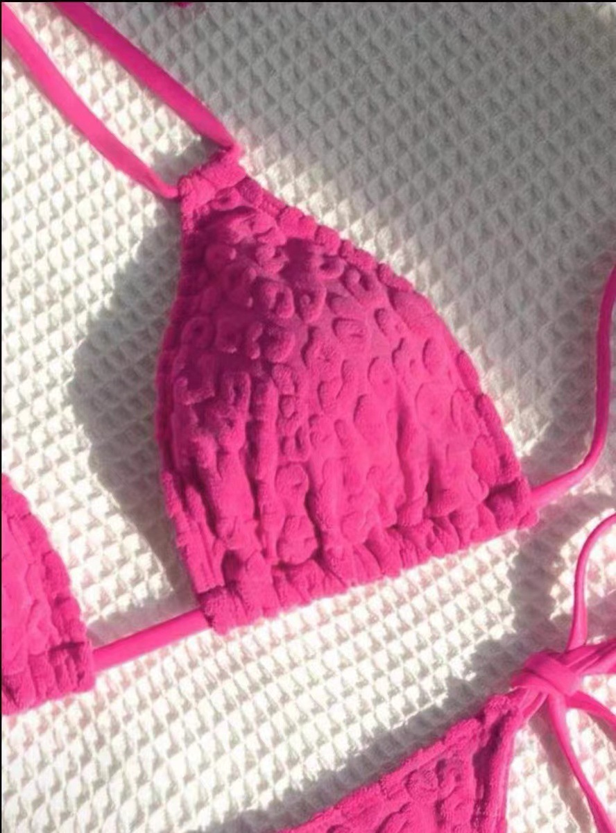 ชุดเซท บิกินี่ ชมพูบานเย็น ผ้าปั๊มดอกไม้ พร้อมส่ง SW204