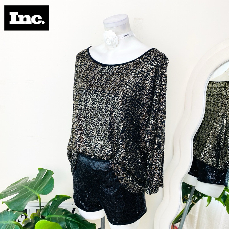 ไซด์ XL แบรนด์ INC แท้ 100%🌸เสื้อ ทรงครอป งานเกล็ดวิบวับ สีทอง/ดำ ใส่ออกงาน ชุดออกงาน ชุดปาร์ตี้