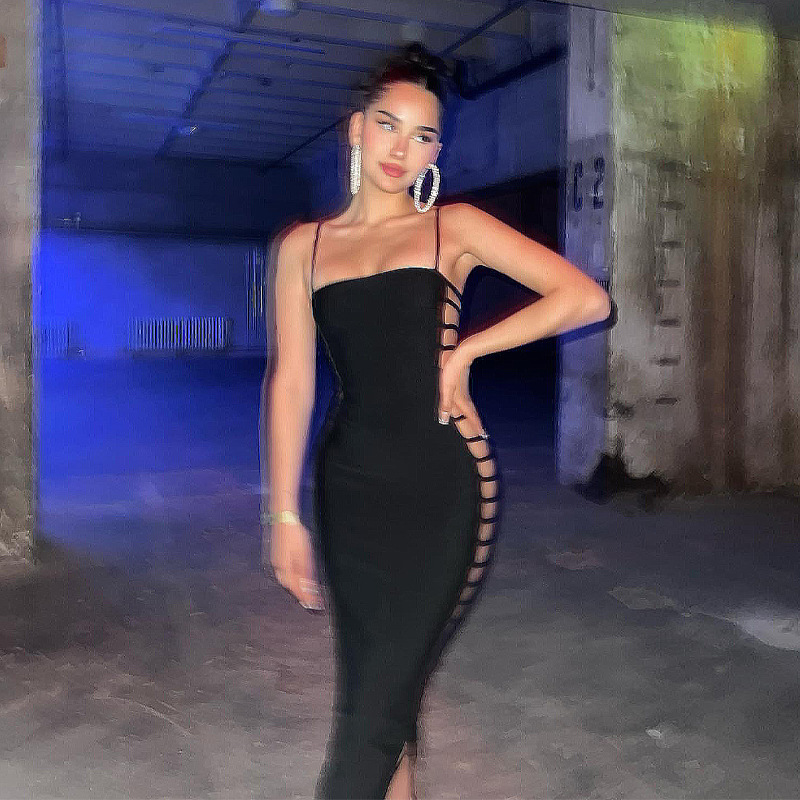 เดรสยาว สายเดี่ยว ถักข้าง แซ่บเวอร์ รหัส