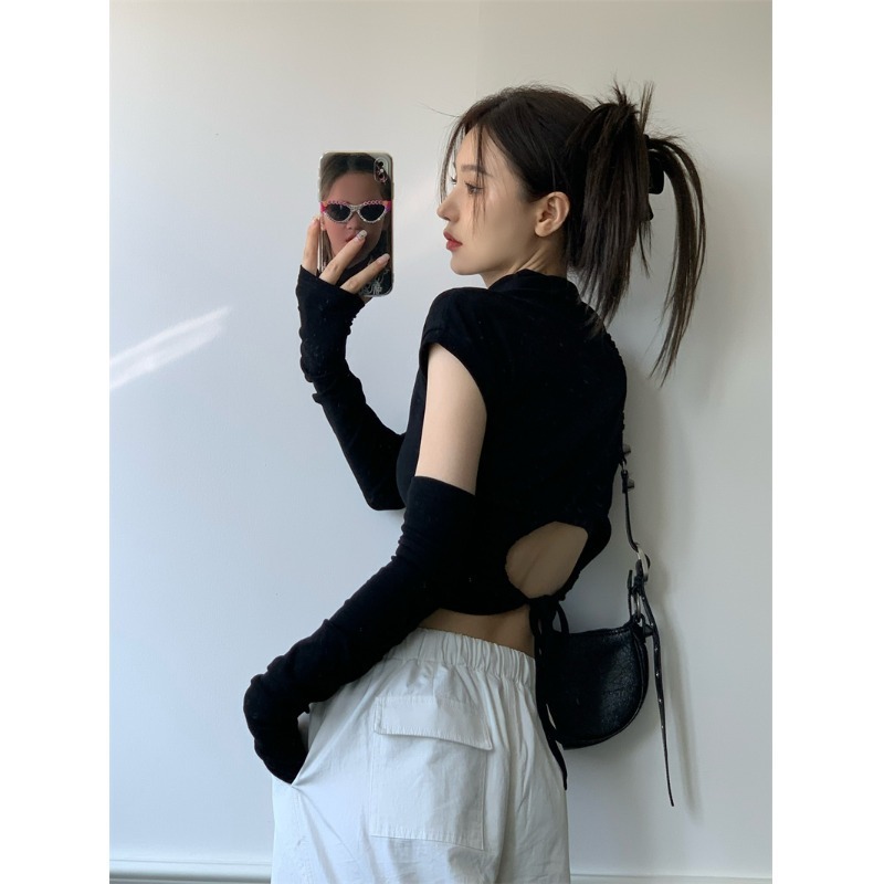 เสื้อคอเต่า เว้าหลังสุดชิคสำหรับผู้หญิง แถมฟรี ปลอกแขนบาร์บี้ CN2159