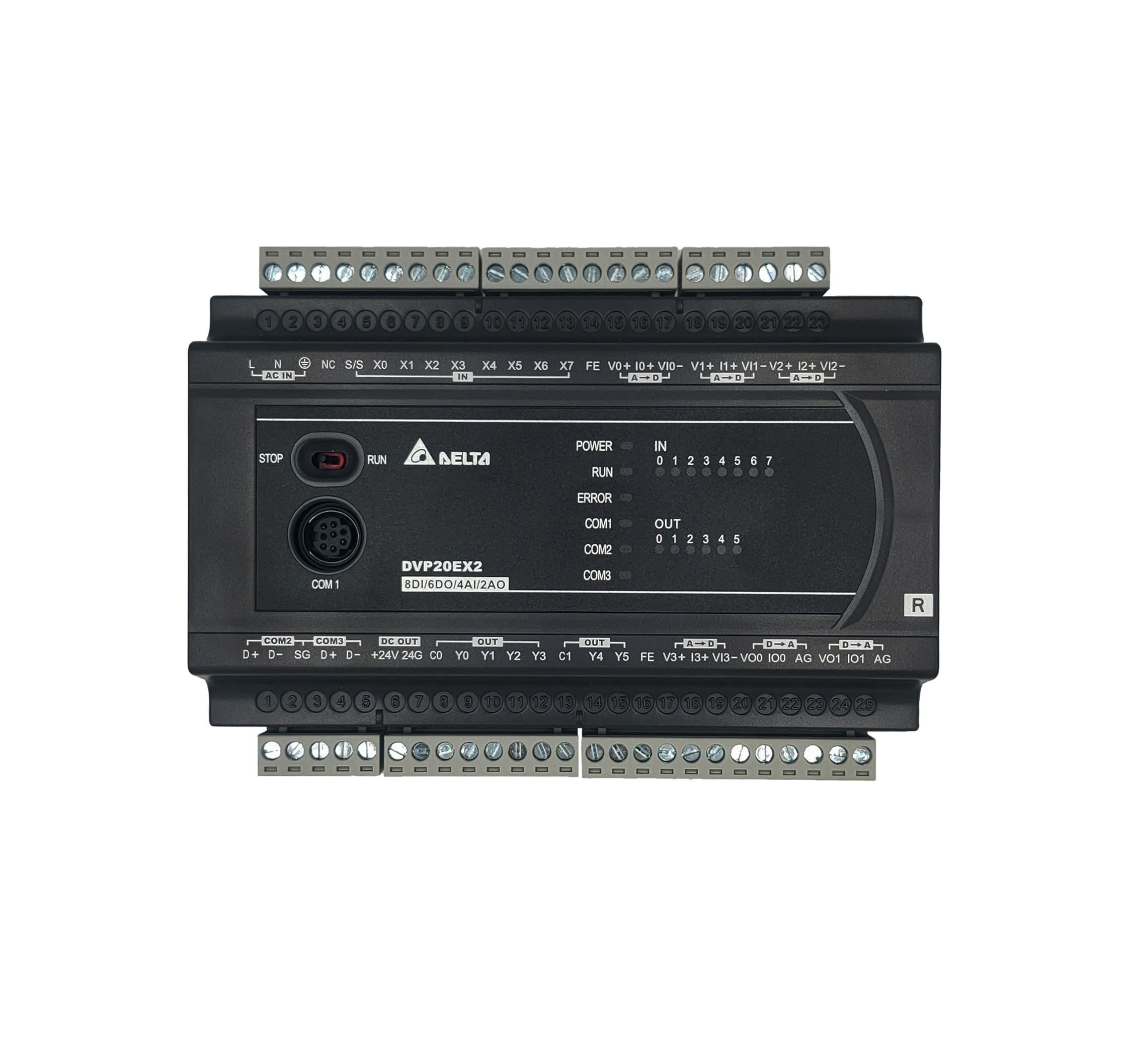 Delta PLC DVP20EX200R 8I/6O, AC Power-In, 4CH AI/2CH AO Built-in, Relay Output
