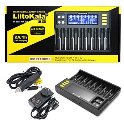 เครื่องชาท LiitoKala Lii-S8 Battery Charger Li-ion 3.7V NiMH 1.2V Li-FePO4 3.2V charger for 18650 26650 21700 26700 AA AAA 8ช่อง จอดิจิตอล