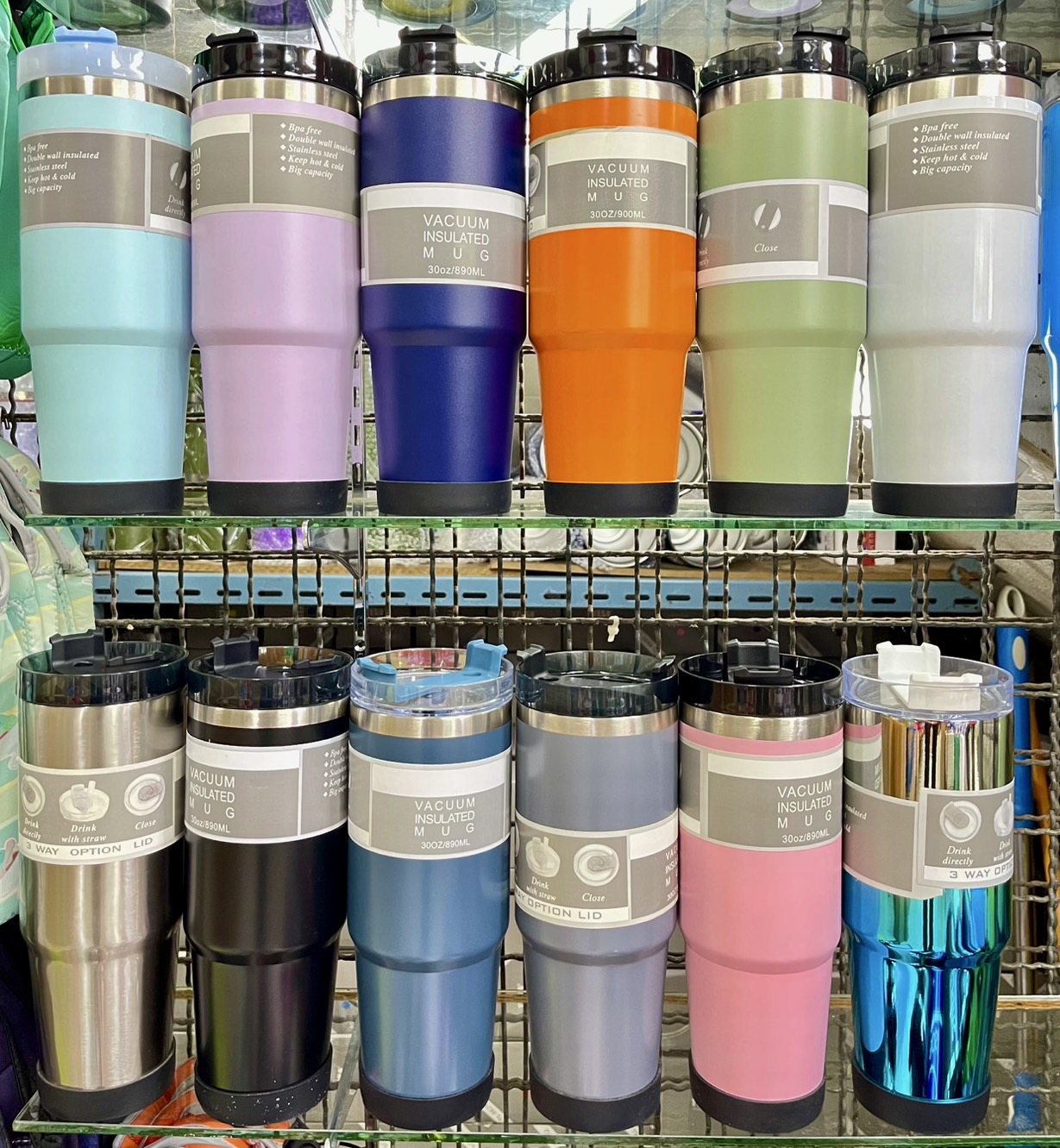 แก้วขอบสแตนเลส 890ML+หลอด (สีพื้น)