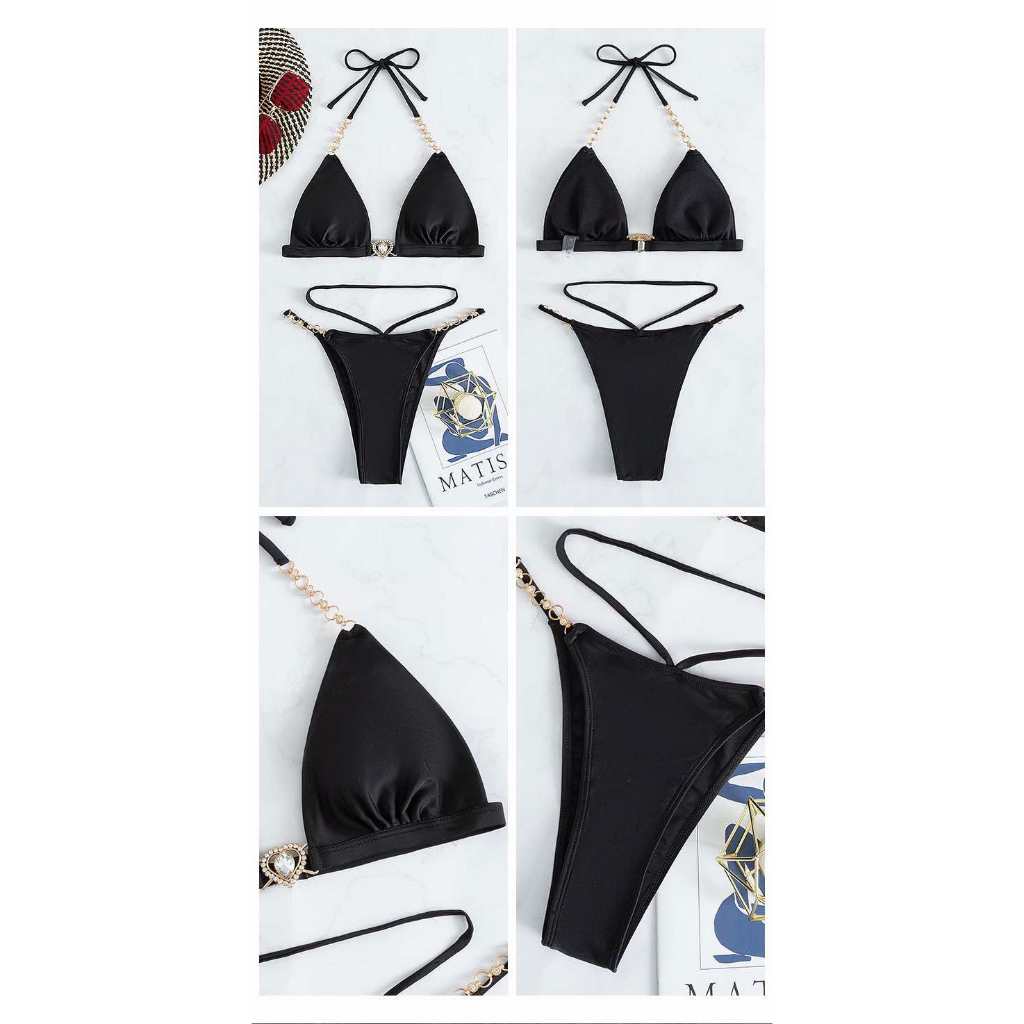 บิกินี่สายฝอ แซ่บมาก ชุดว่ายน้ำ โซ่หัวใจ พร้อมส่งในไทย ❤️🔥📦