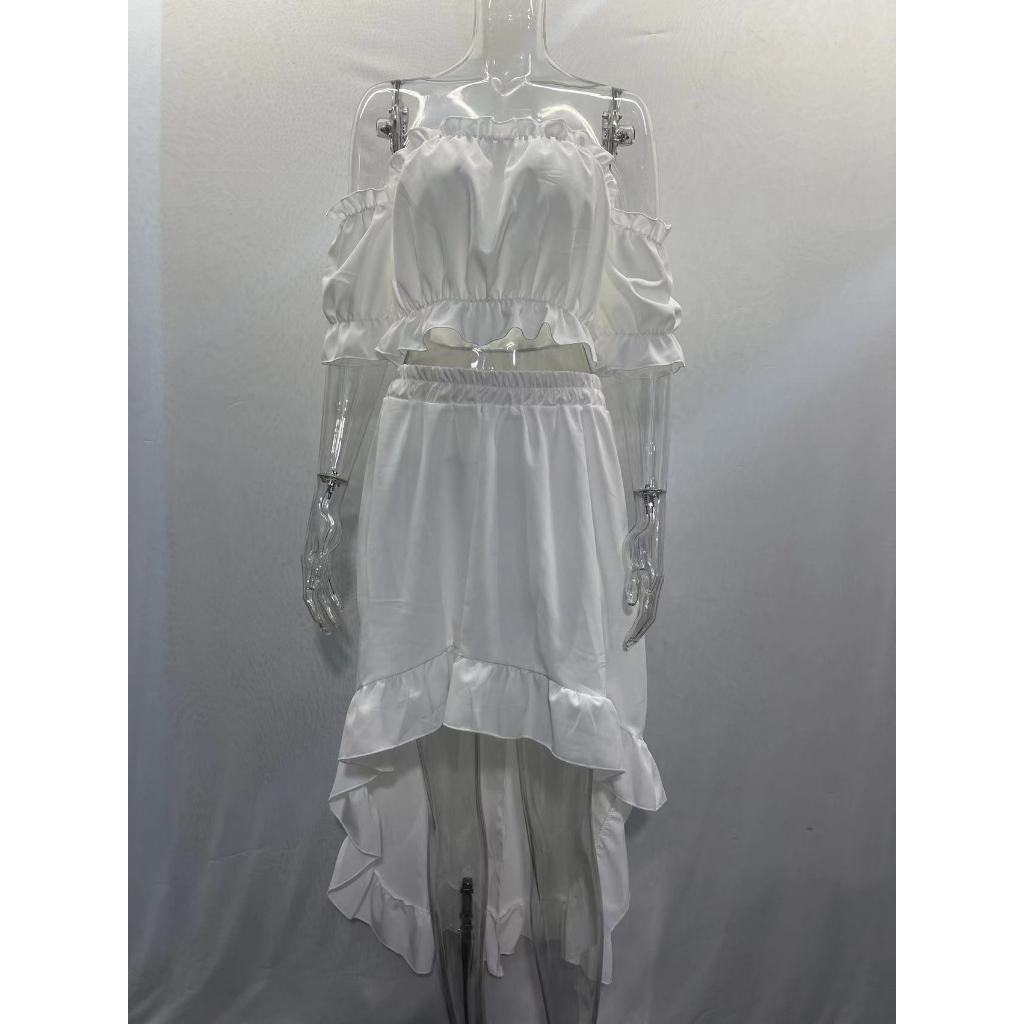 ชุดเซท เสื้อเกาะอก+กระโปรง พริ้วๆ ชุดเที่ยวทะล