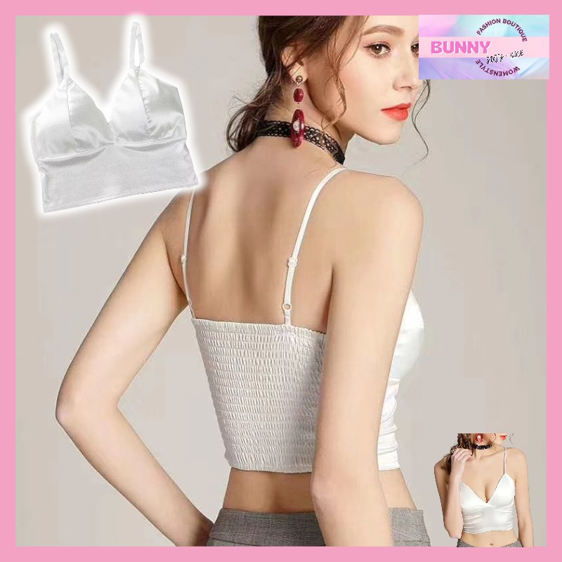 เสื้อครอป สายเดี่ยว ผ้าซาติน สีดำ SP049