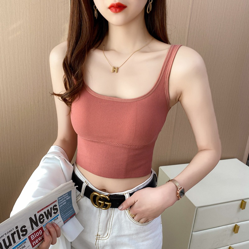 เสื้อกล้ามครอป สีพื้น มีฟองน้ำในตัว สำหรับผู้หญิง (SP025)