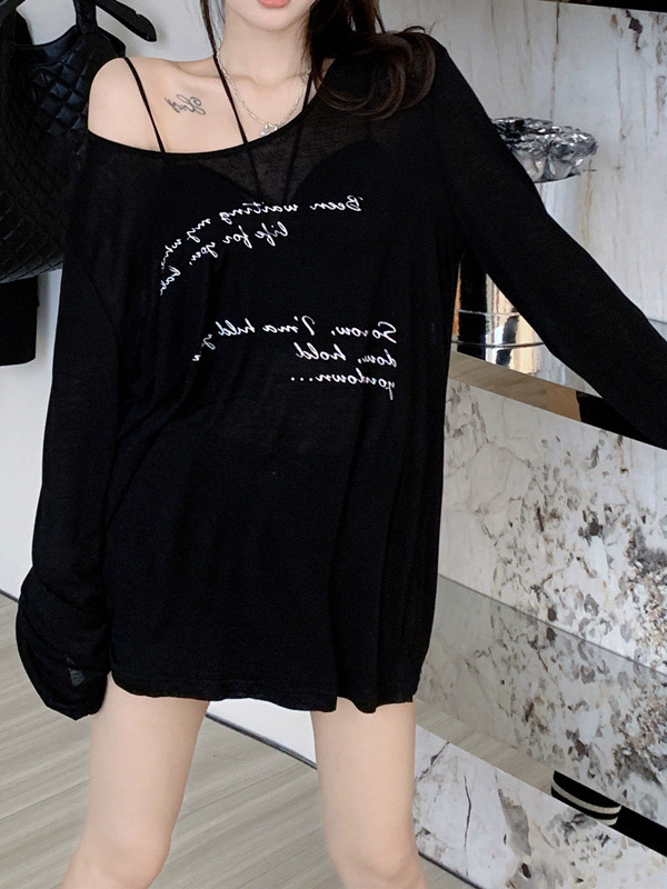 เสื้อแขนยาว ซีทรู บาง พิมพ์ลายตัวอักษร พร้อมส่งด่วนในไทย