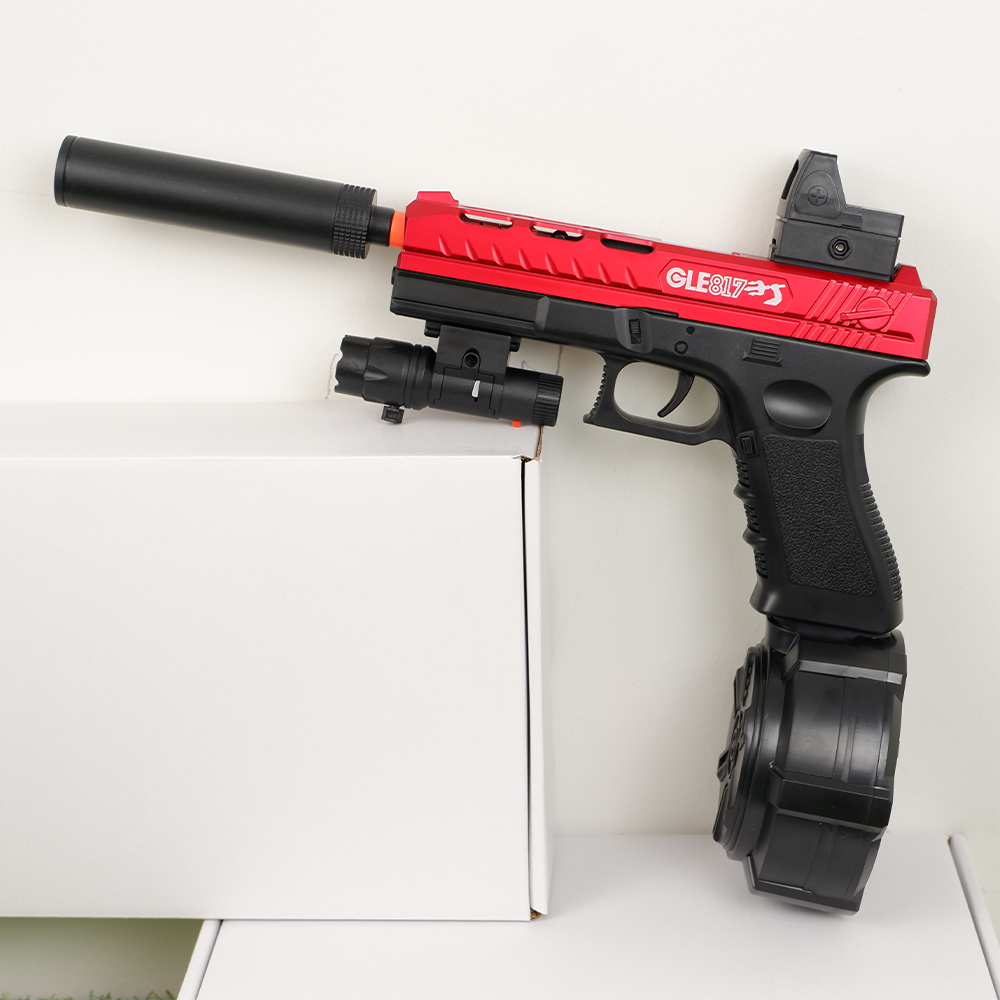 (10)GLOCK สีดำแดง ปืนเจลไฟฟ้า ของเล่น ยิงรัวได้ ชักยิงได้