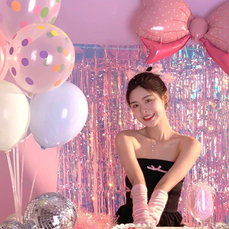 ลูกโป่ง โบว์ใหญ่ สีชมพูลายจุด PT013